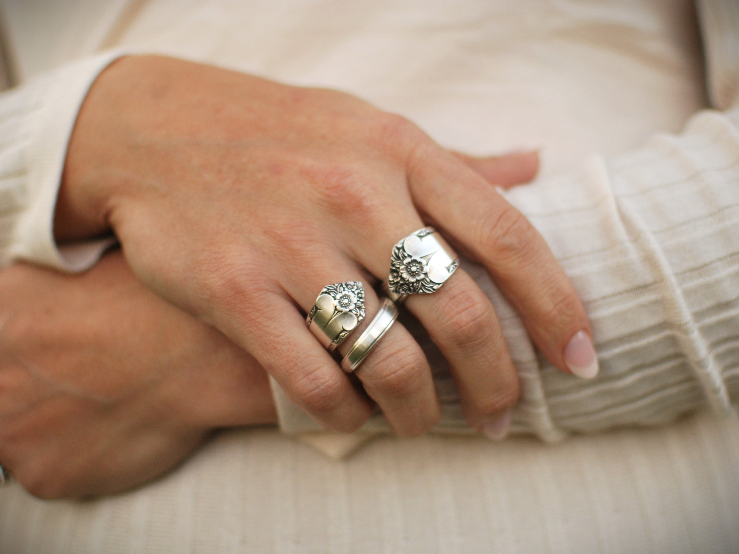 Starlight Spoon Ring, Silver Plated