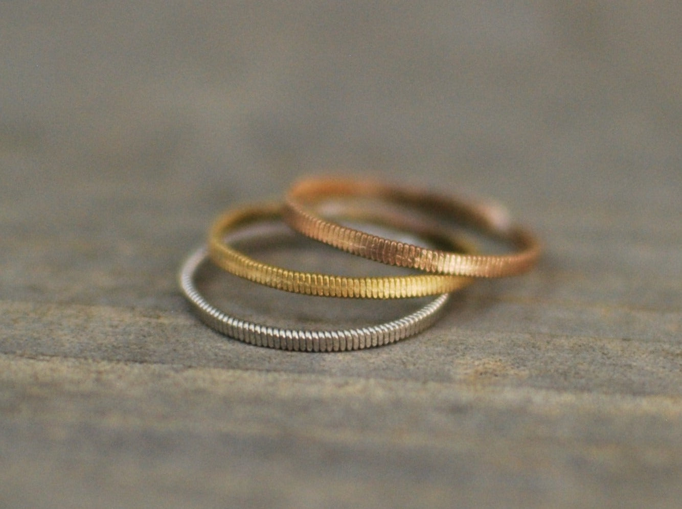 Hammered Guitar String Stacker Rings