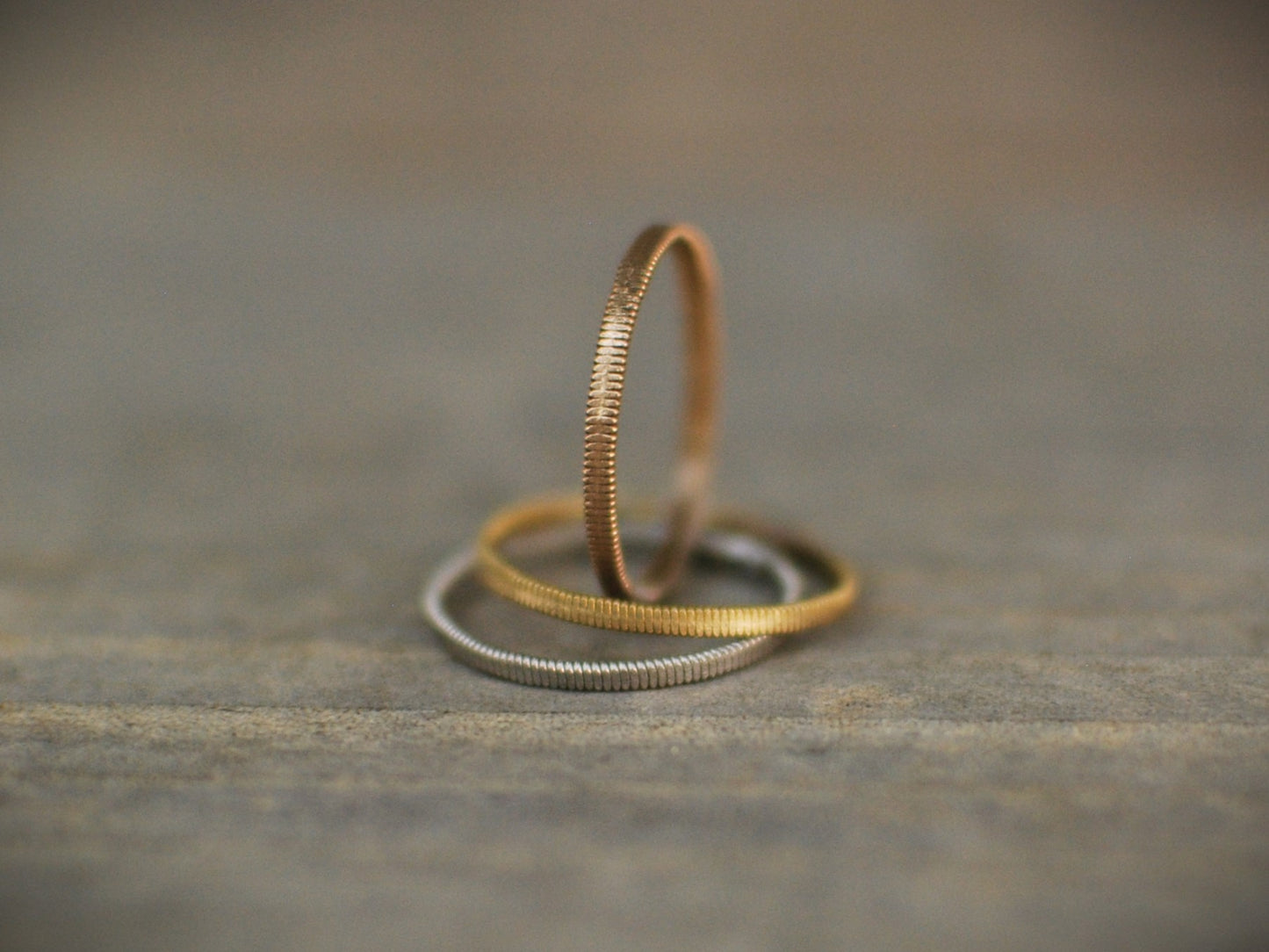 Hammered Guitar String Stacker Rings