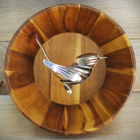 Songbird Sculpture, Spoon Bird, Silverware Art, Metal Bird Sculpture, Bird Art, Gift for Bird Lover, Wall Art, Bird Art