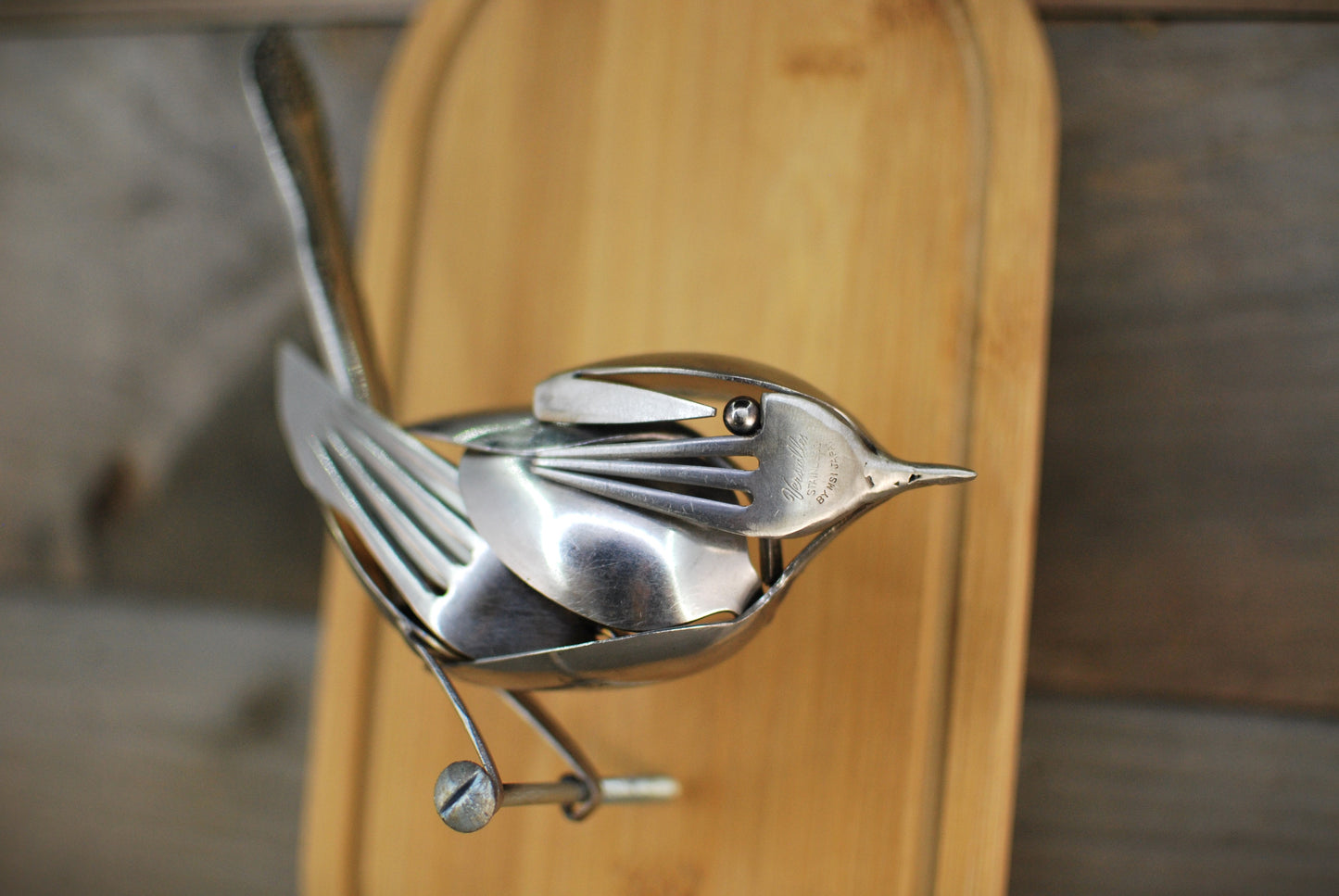 Songbird Sculpture, Spoon Bird, Silverware Art, Metal Bird Sculpture, Bird Art, Gift for Bird Lover, Wall Art, Bird Art