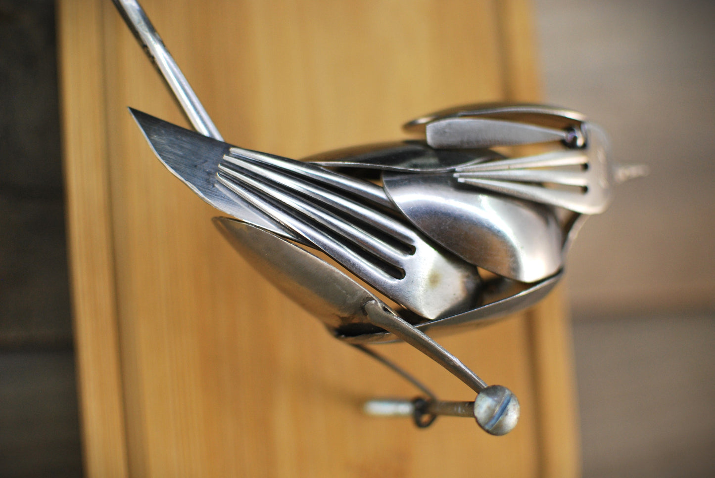 Songbird Sculpture, Spoon Bird, Silverware Art, Metal Bird Sculpture, Bird Art, Gift for Bird Lover, Wall Art, Bird Art