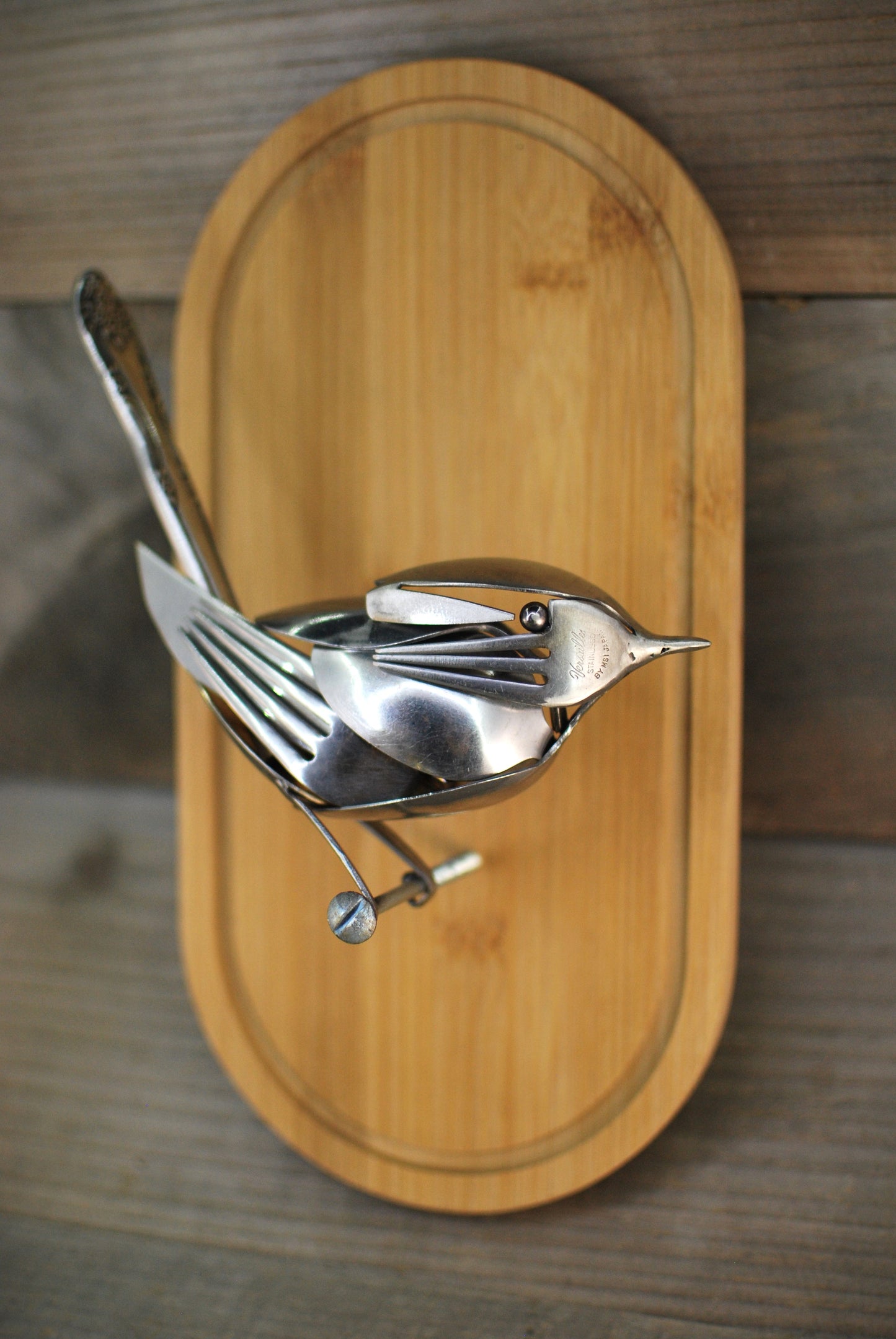 Songbird Sculpture, Spoon Bird, Silverware Art, Metal Bird Sculpture, Bird Art, Gift for Bird Lover, Wall Art, Bird Art