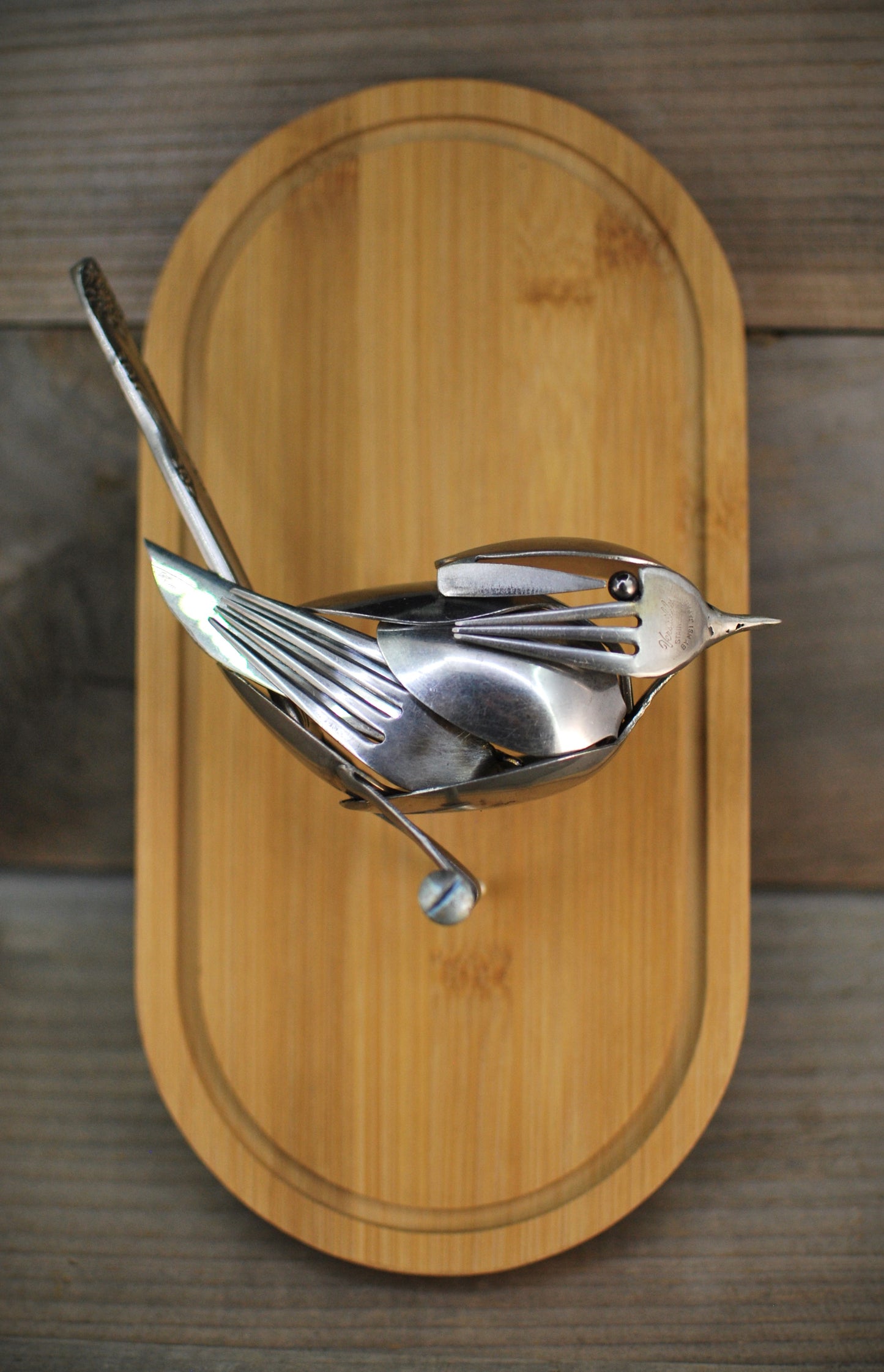 Songbird Sculpture, Spoon Bird, Silverware Art, Metal Bird Sculpture, Bird Art, Gift for Bird Lover, Wall Art, Bird Art