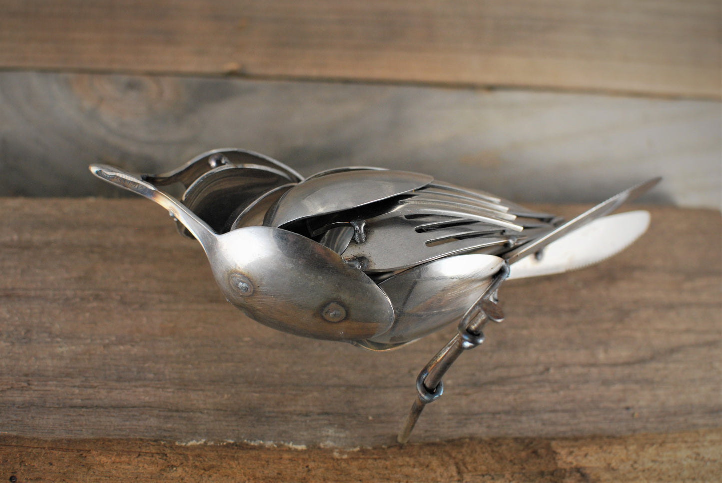 Robin Sculpture, Spoon Bird, Silverware Art, Metal Bird Sculpture, Bird Art, Gift for Bird Lover, Wall Art, Bird Art
