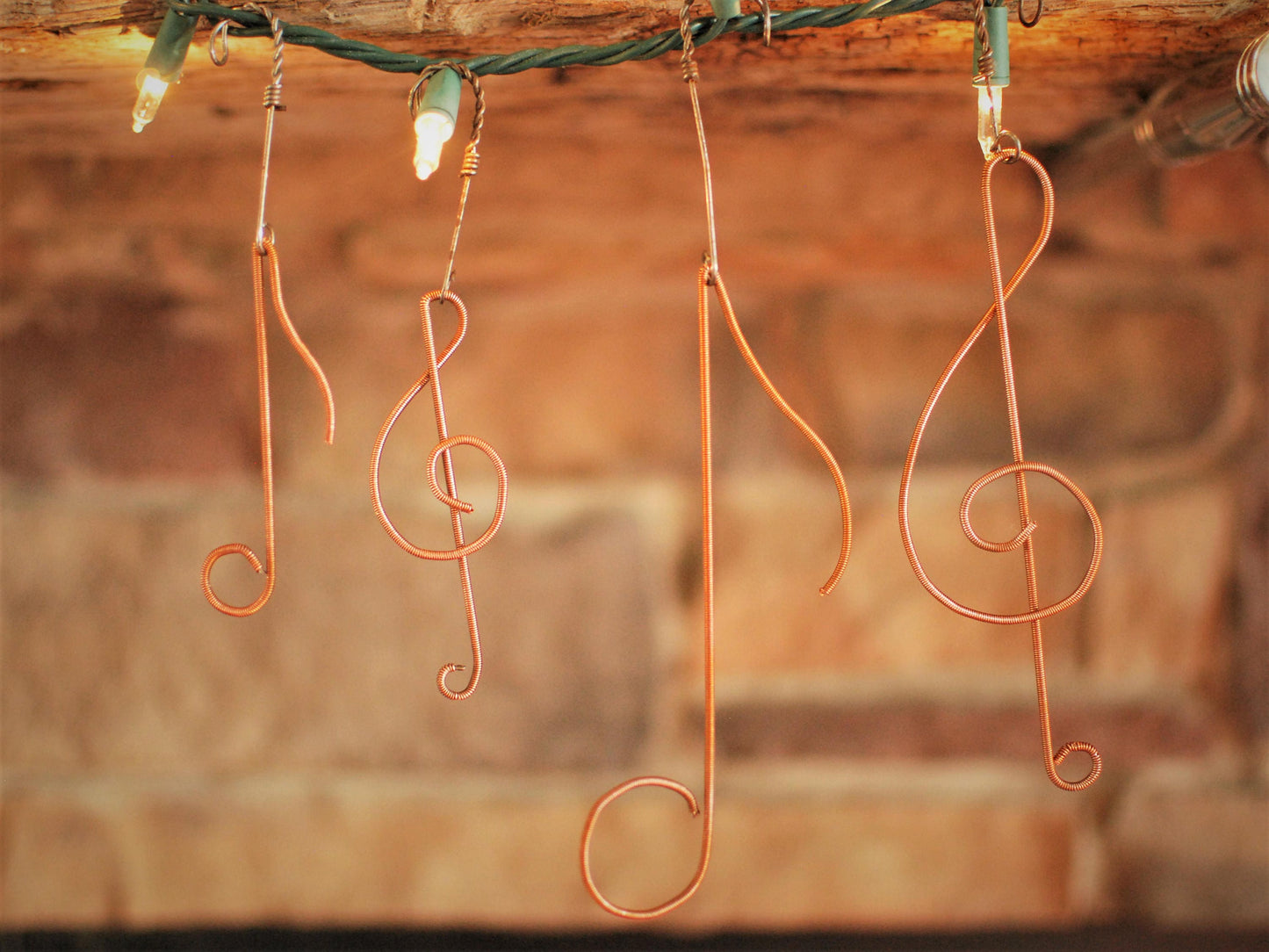 Recycled Piano String Christmas Ornament: Treble Clef, Musical Note