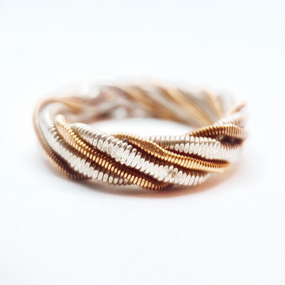 Hammered Guitar String Ring: Recycled Music Jewelry, Gold Silver Copper
