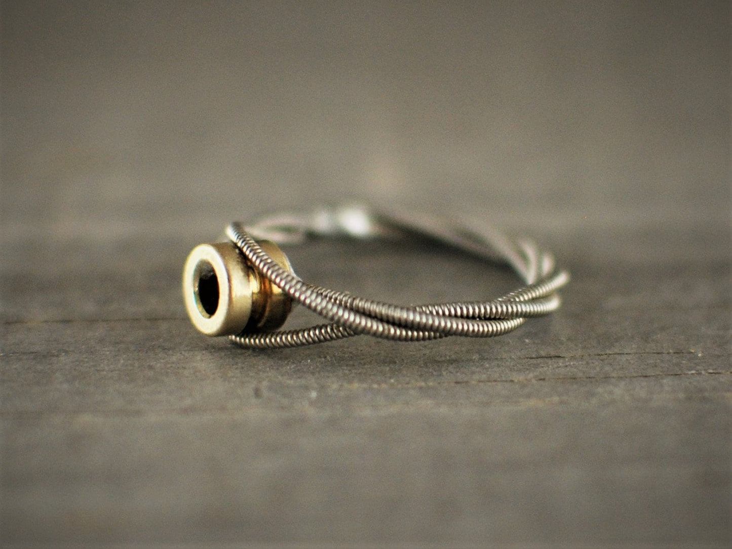 Boho Guitar String Ring: Silver with Brass Accent