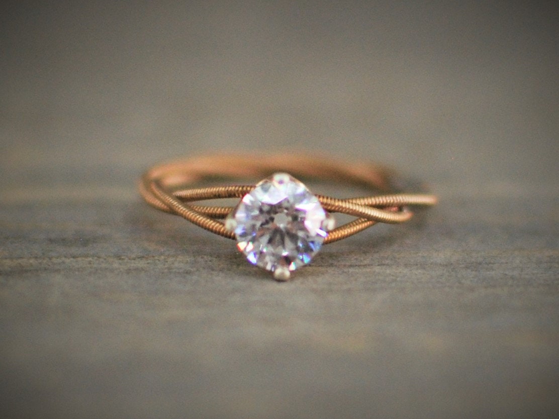 Rose Gold Guitar String Ring: Recycled Musician Jewelry, Unique Engagement Ring