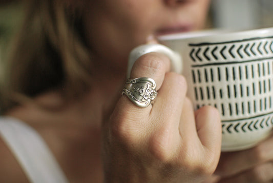 Magnolia Silver Spoon Ring, Fancy Spoon Ring, Rings Vintage, Floral Spoon Ring, Silverware Jewelry, Personalized Ring, Engraving, Spoon Ring