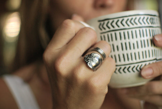 Precious Rose Spoon Ring, Stainless Steel: Choose Wrap Style, Size, and Personalization Options