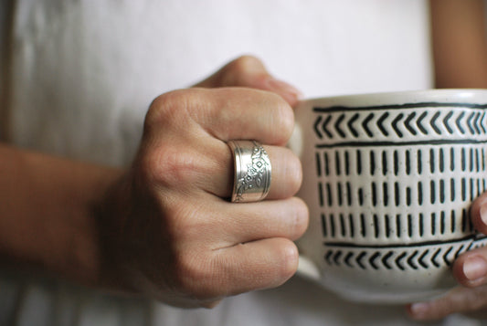 Floral Spoon Ring: Upcycled Silverware Jewelry, Custom Size and Style Choices, Optional Personalization, Silver