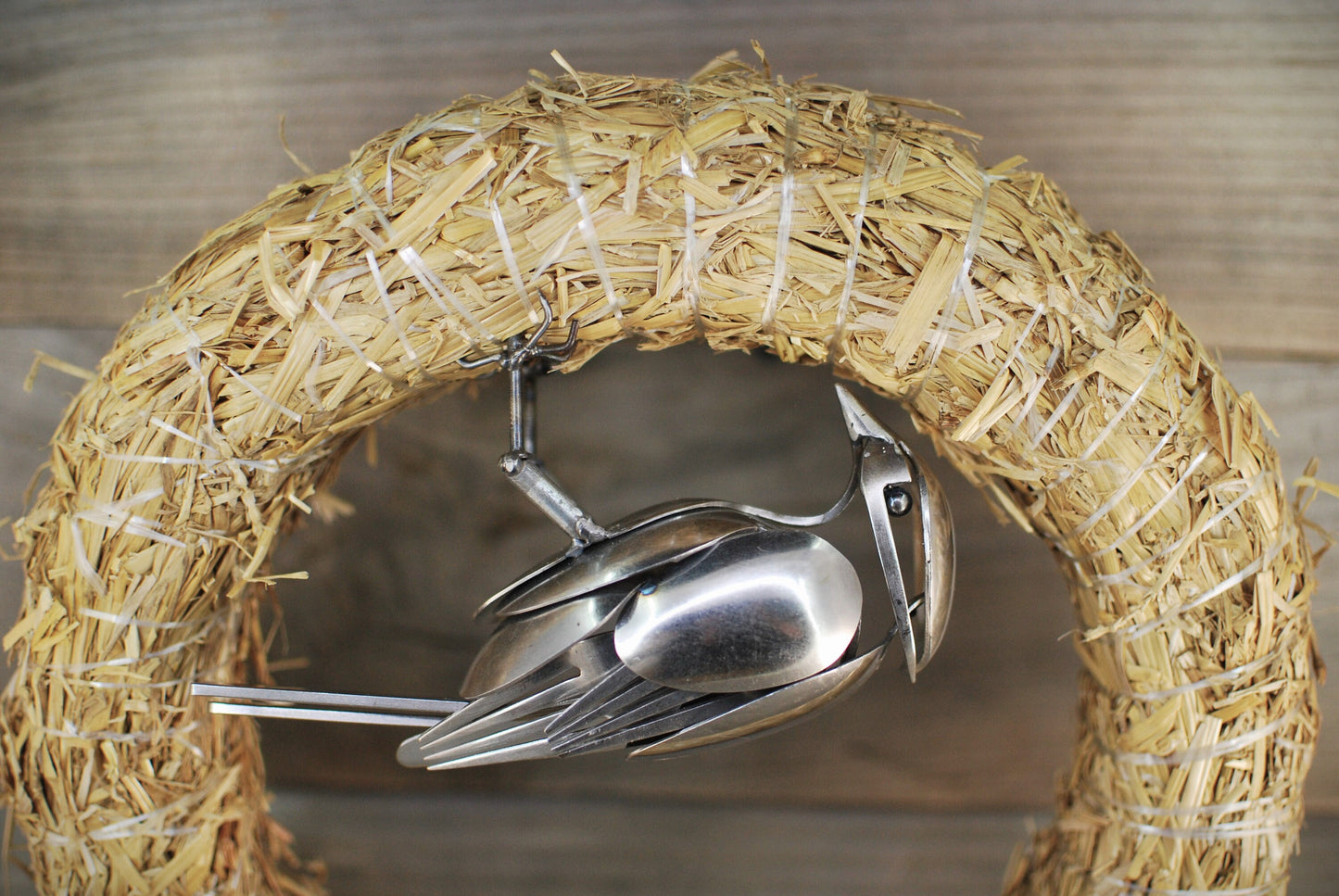 Weaver Bird Sculpture Making Nest, Silverware Bird, Spoon Bird, Metal Bird Sculpture, Bird Art, Gift for Bird Lover, Minimalist Bird Art