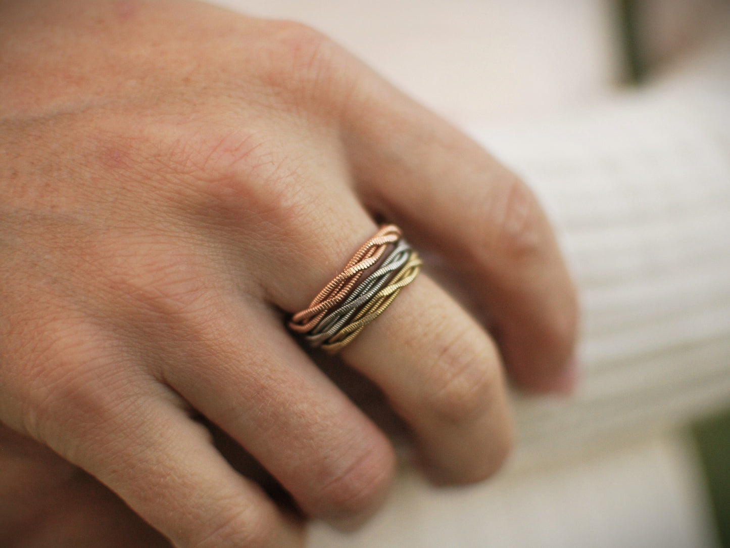 Hammered Guitar String Ring: Recycled Bronze Silver Copper Jewelry