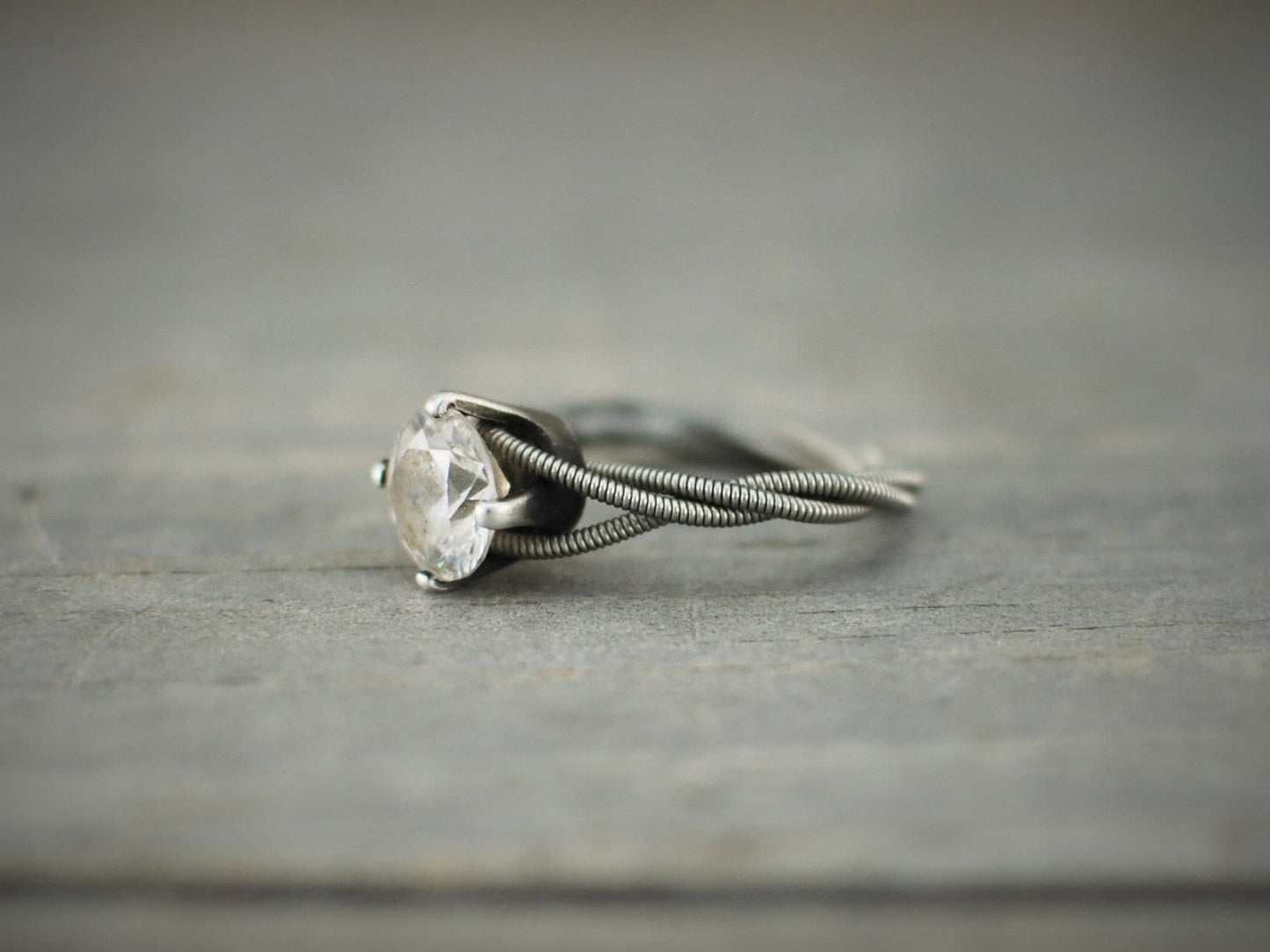 Guitar String Engagement Ring: 8mm Stone in Sterling Silver Setting