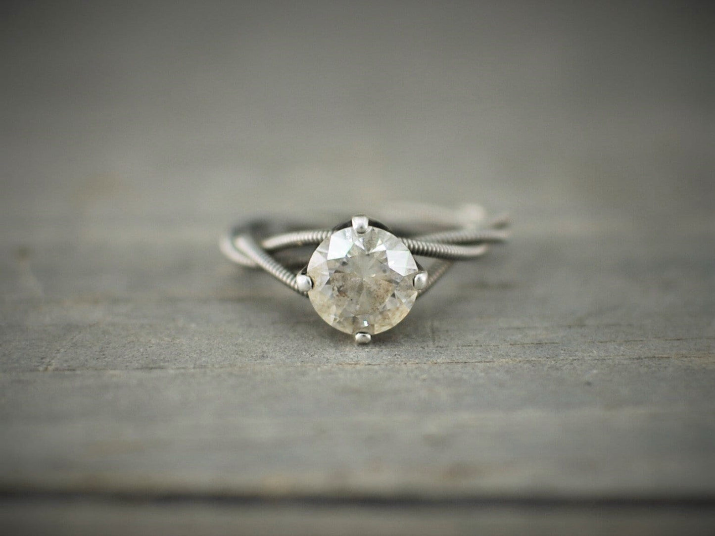 Guitar String Engagement Ring: 8mm Stone in Sterling Silver Setting