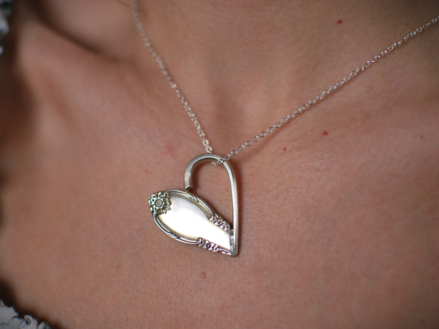Upcycled Silver Plated Fork Heart Necklace: Personalized Valentine's Jewelry