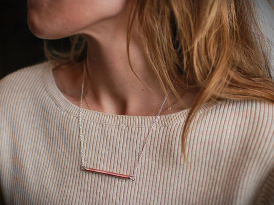 Recycled Piano Wire Bar Necklace: Minimalist Musician Gift
