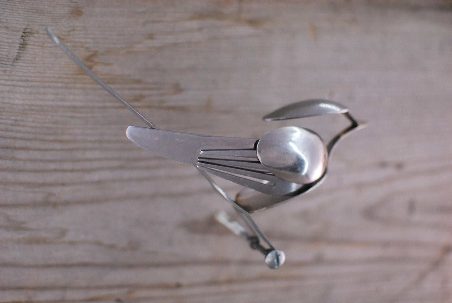 Recycled Silverware Bird Sculpture: Handmade Metal Art, Wall Decor