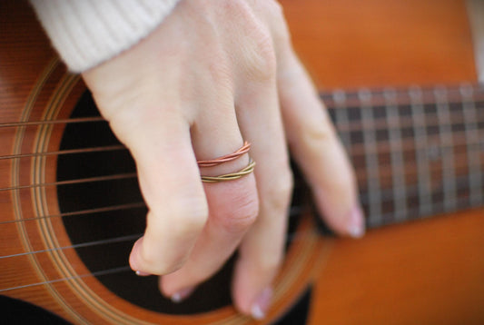 Recycled Stacking Guitar String Ring: Bronze Silver Copper, Any Size