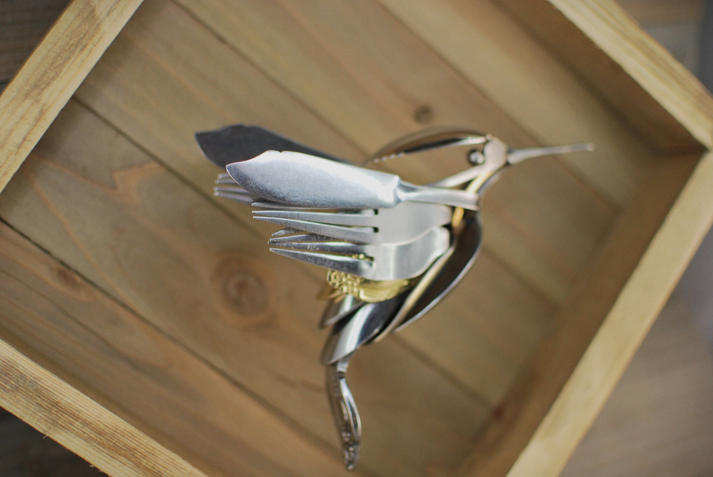 Hummingbird Sculpture, Spoon Bird, Silverware Art, Metal Bird Sculpture, Bird Art, Gift for Bird Lover, Wall Art, Bird Art
