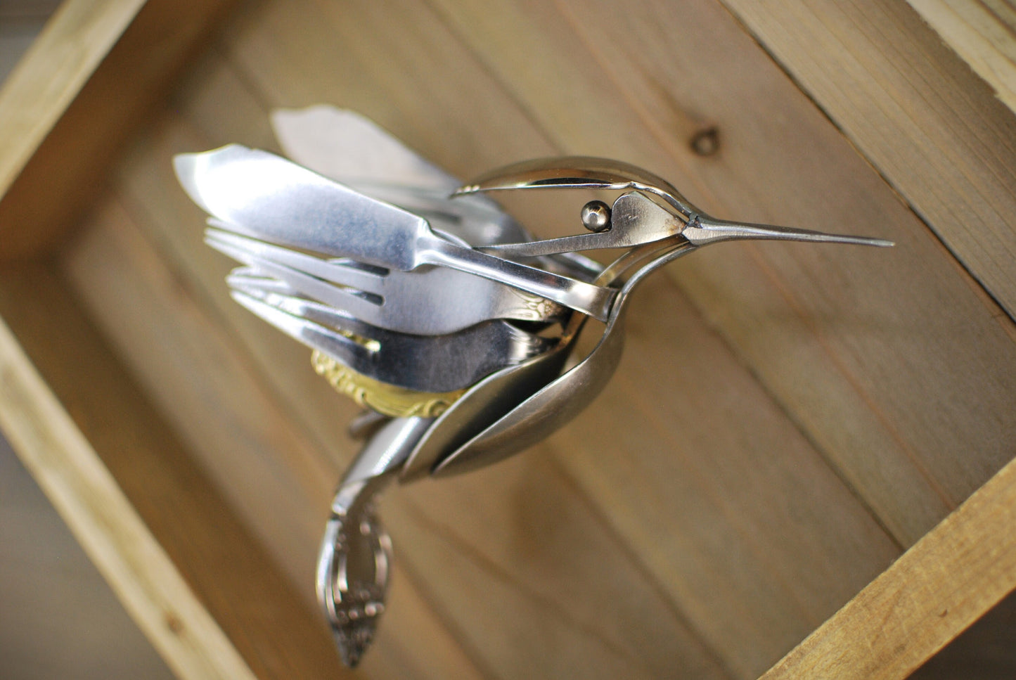 Hummingbird Sculpture, Spoon Bird, Silverware Art, Metal Bird Sculpture, Bird Art, Gift for Bird Lover, Wall Art, Bird Art