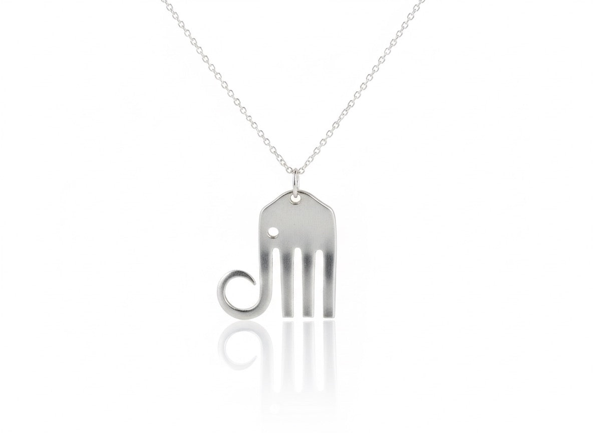 Silver Plated Elephant Fork Pendant: Upcycled Silverware Art Necklace