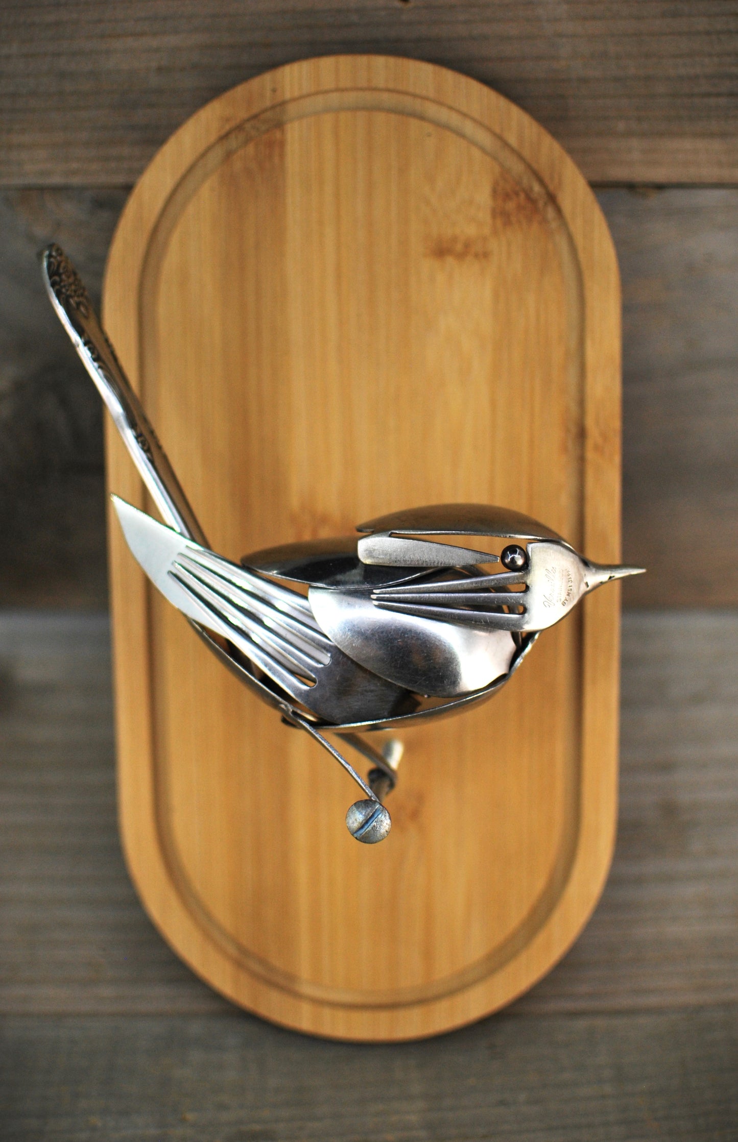 Songbird Sculpture, Spoon Bird, Silverware Art, Metal Bird Sculpture, Bird Art, Gift for Bird Lover, Wall Art, Bird Art