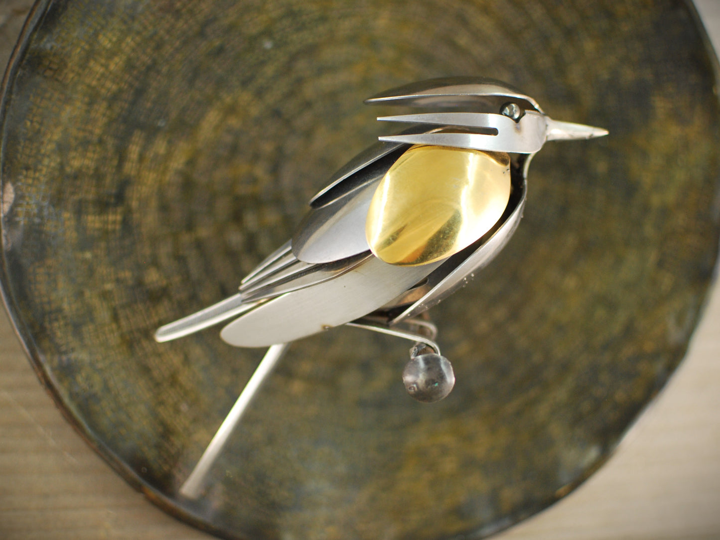 Welded Bird Sculpture, Silverware Bird, Bird Made From Silverware, Bird Lover Gift, Songbird Art, Bird Wall Art, Jay Bird Sculpture