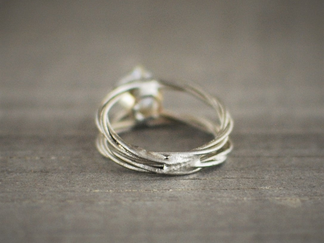 Double Band Guitar String Engagement Ring, 6mm Gemstone, Silver String