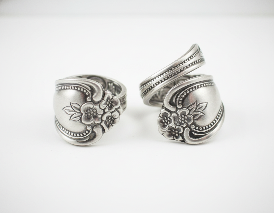 Precious Rose Spoon Ring, Stainless Steel: Choose Wrap Style, Size, and Personalization Options