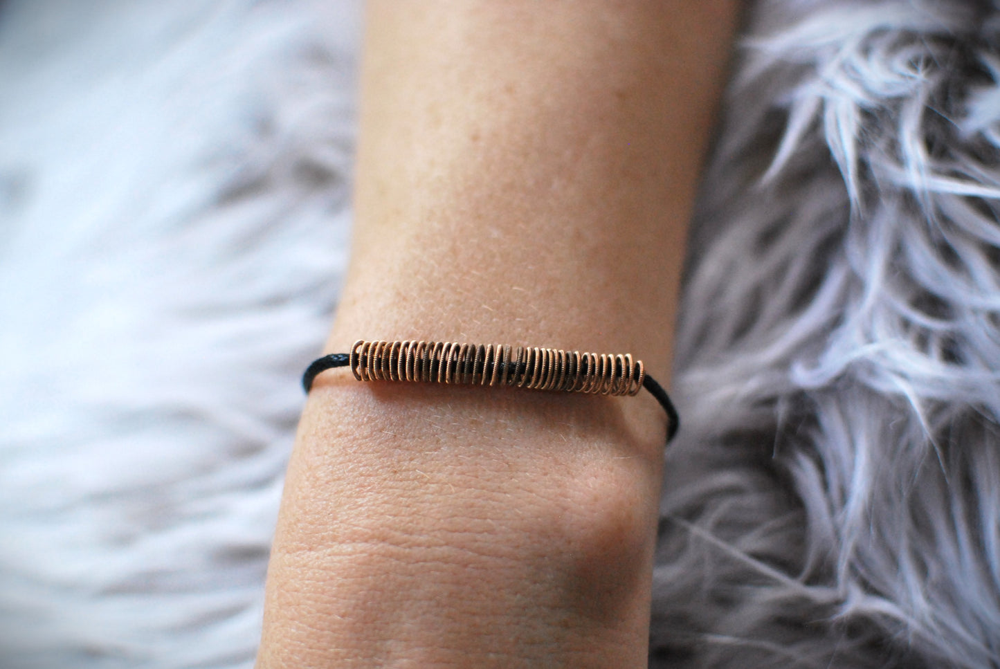 Coil Guitar String Bracelet, Silver, Copper, Gold, Magnet Clasp