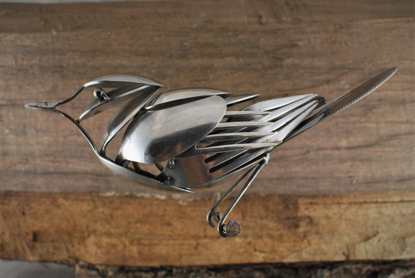 Robin Sculpture, Spoon Bird, Silverware Art, Metal Bird Sculpture, Bird Art, Gift for Bird Lover, Wall Art, Bird Art