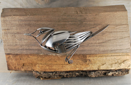 Robin Sculpture, Spoon Bird, Silverware Art, Metal Bird Sculpture, Bird Art, Gift for Bird Lover, Wall Art, Bird Art
