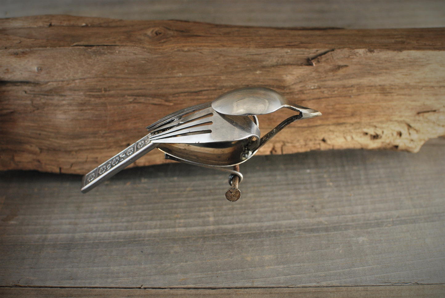 Sparrow Sculpture, Spoon Bird, Silverware Art, Metal Bird Sculpture, Bird Art, Gift for Bird Lover, Wall Art, Bird Art