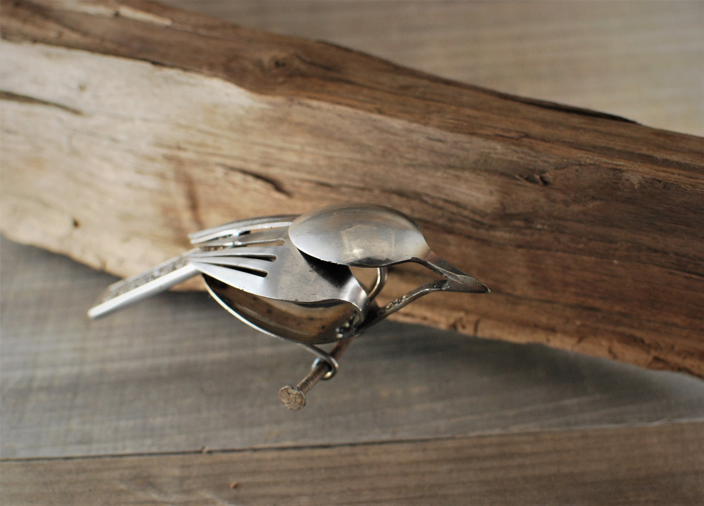 Sparrow Sculpture, Spoon Bird, Silverware Art, Metal Bird Sculpture, Bird Art, Gift for Bird Lover, Wall Art, Bird Art