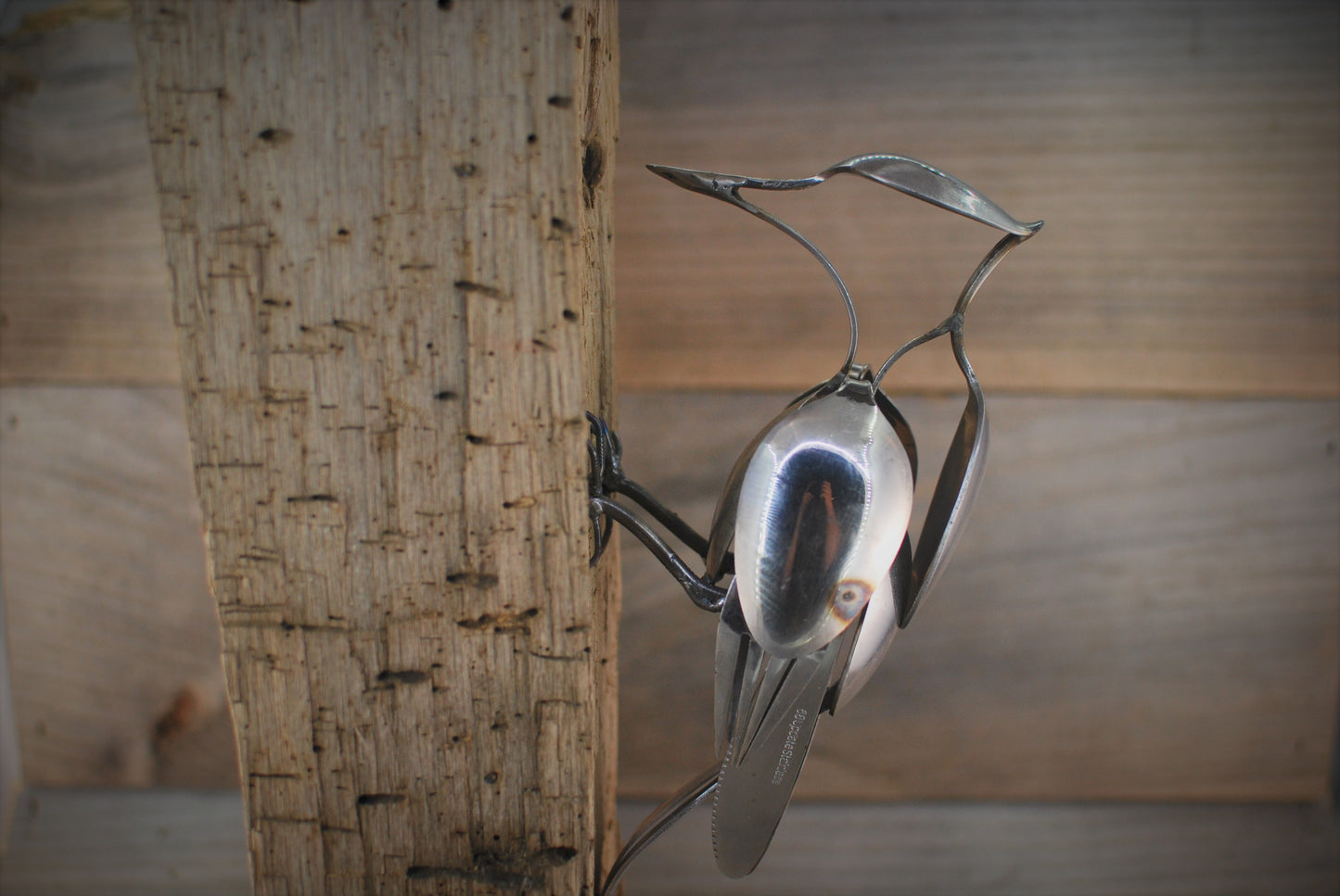 Wood Pecker Sculpture, Spoon Bird, Silverware Art, Metal Bird Sculpture, Bird Art, Gift for Bird Lover, Wall Art, Bird Art