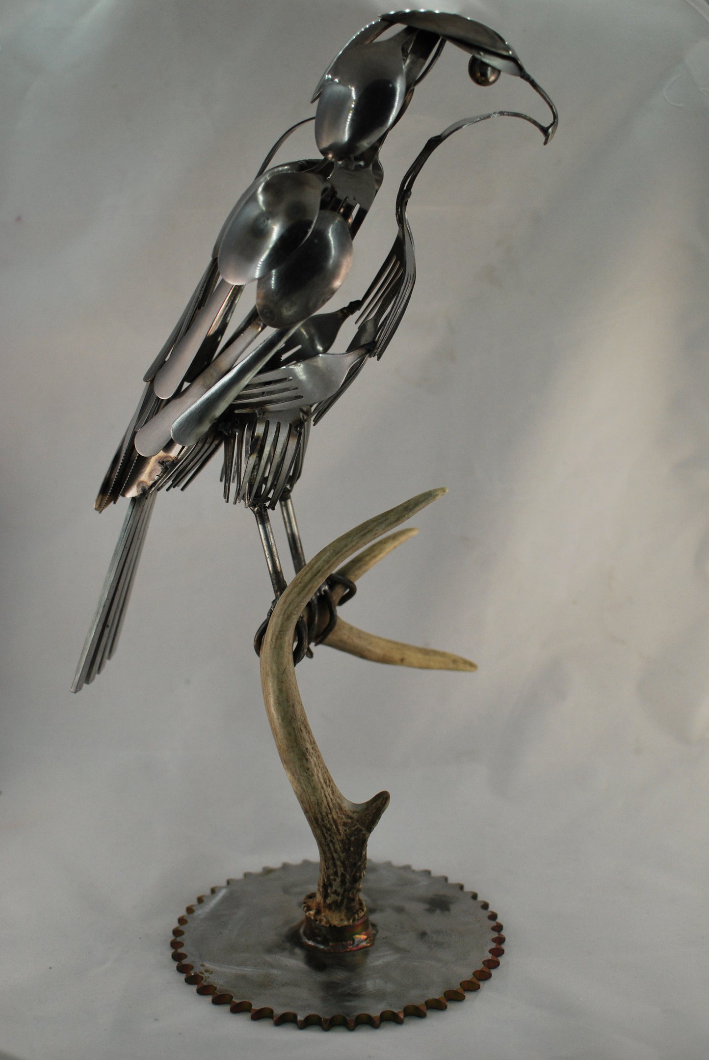 Frightful Sculpture, Spoon Bird, Silverware Art, Metal Bird Sculpture, Bird Art, Gift for Bird Lover, Wall Art, Bird Art