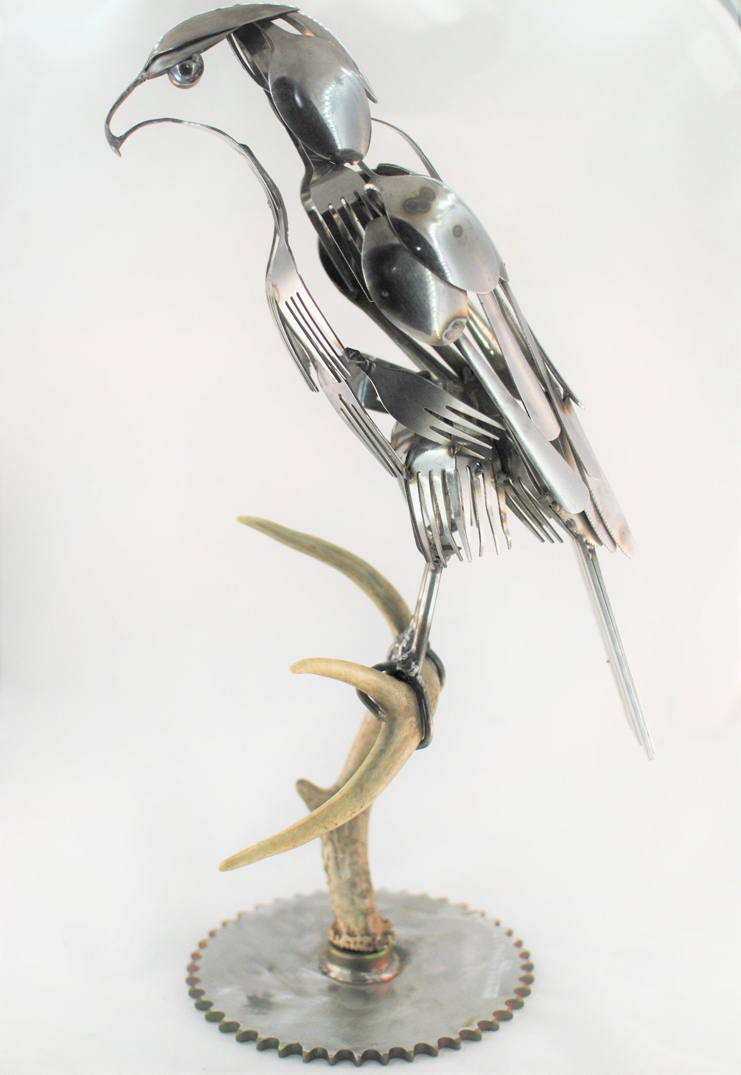 Frightful Sculpture, Spoon Bird, Silverware Art, Metal Bird Sculpture, Bird Art, Gift for Bird Lover, Wall Art, Bird Art