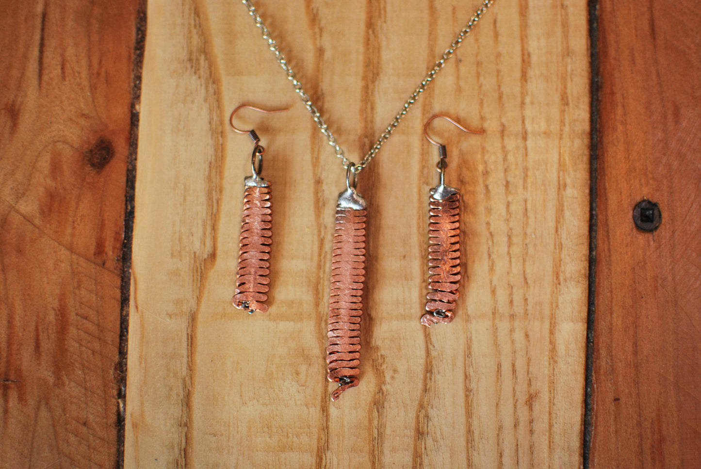 Recycled Piano String Jewelry Set: Hammered Ring, Bracelet, Earrings