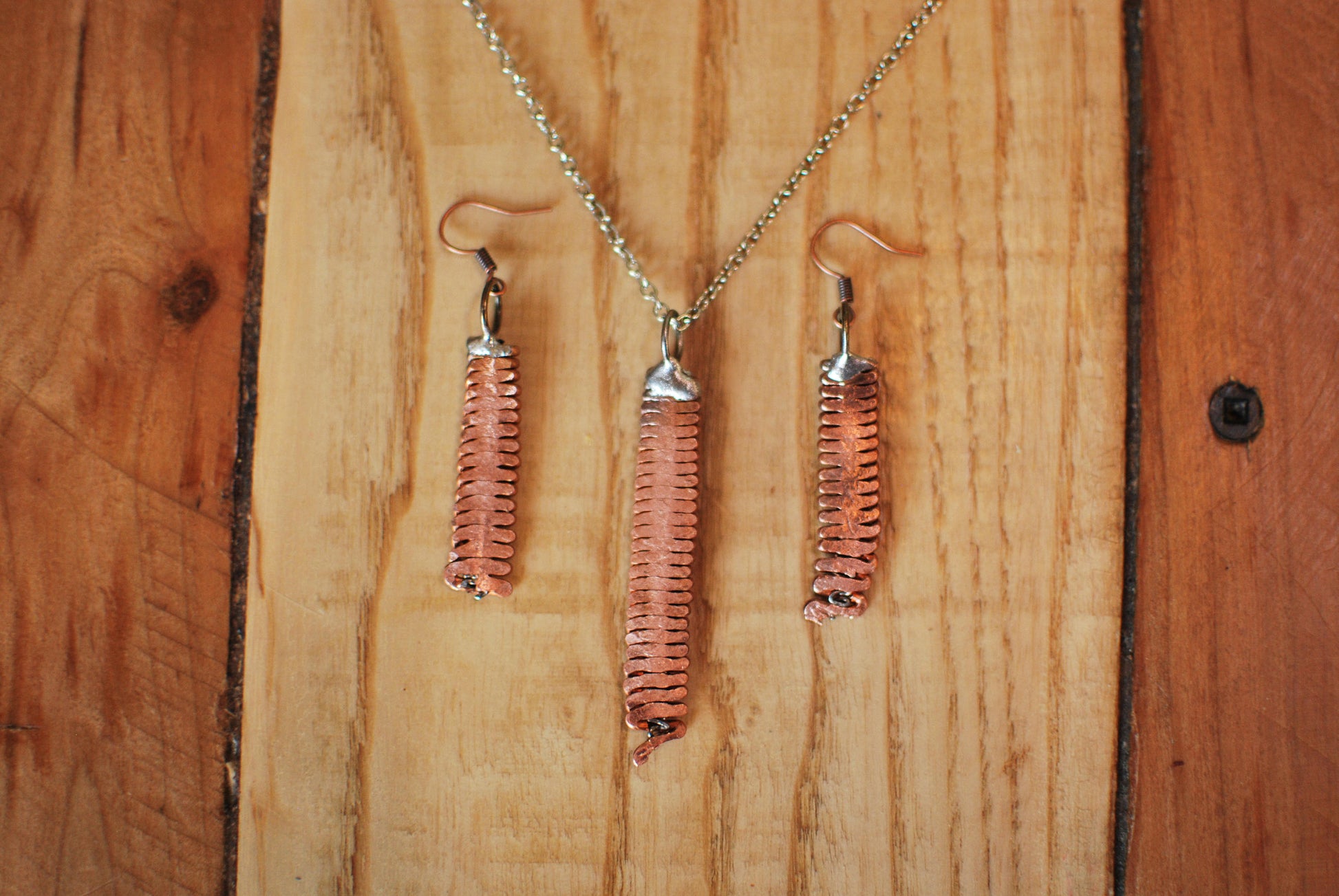 Recycled Piano String Jewelry Set: Hammered Ring, Bracelet, Earrings