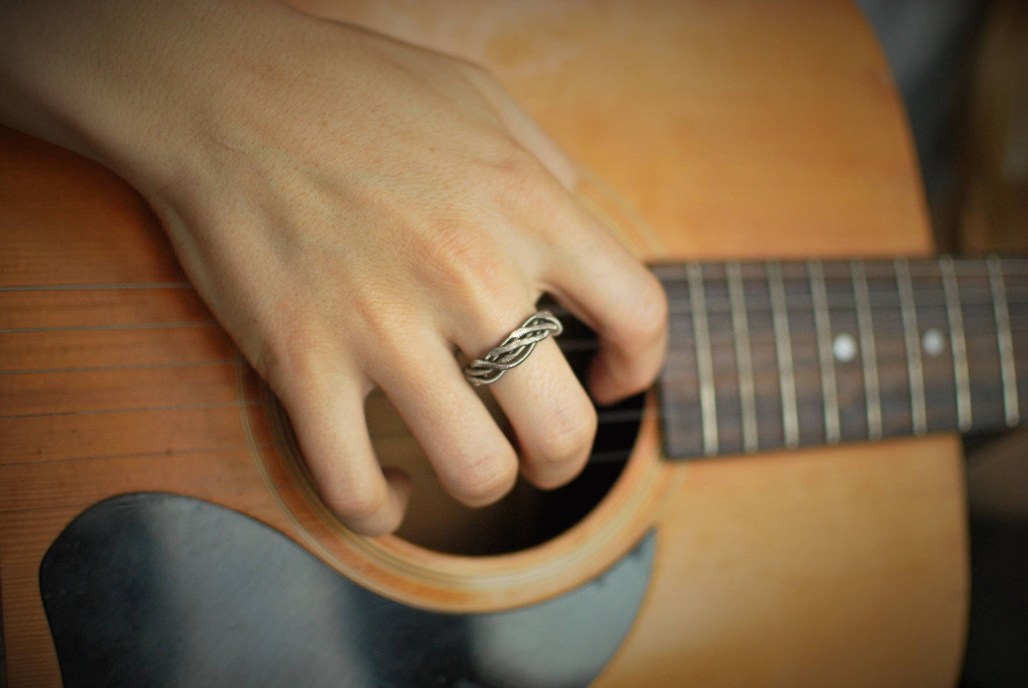 Hammered Guitar String Ring: Gold, Copper, Silver, Recycled Music Jewelry