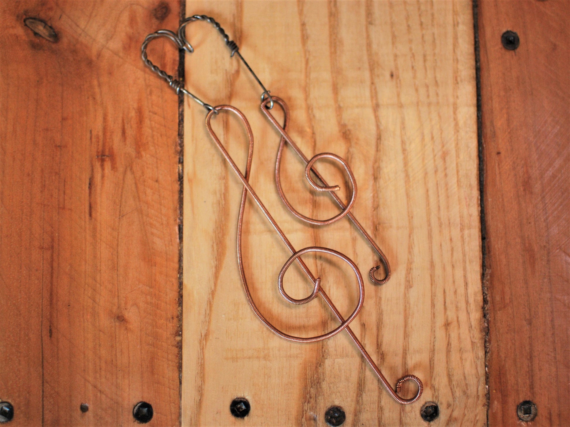 Recycled Piano String Christmas Ornament: Treble Clef, Musical Note