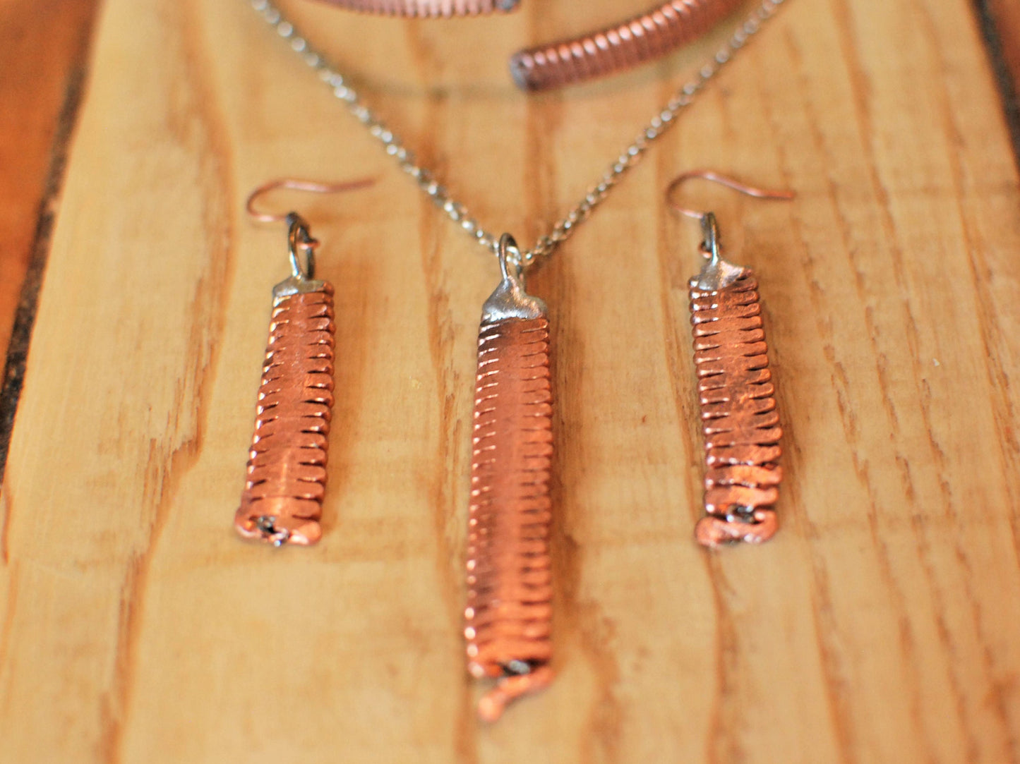 Recycled Piano String Jewelry Set: Hammered Ring, Bracelet, Earrings