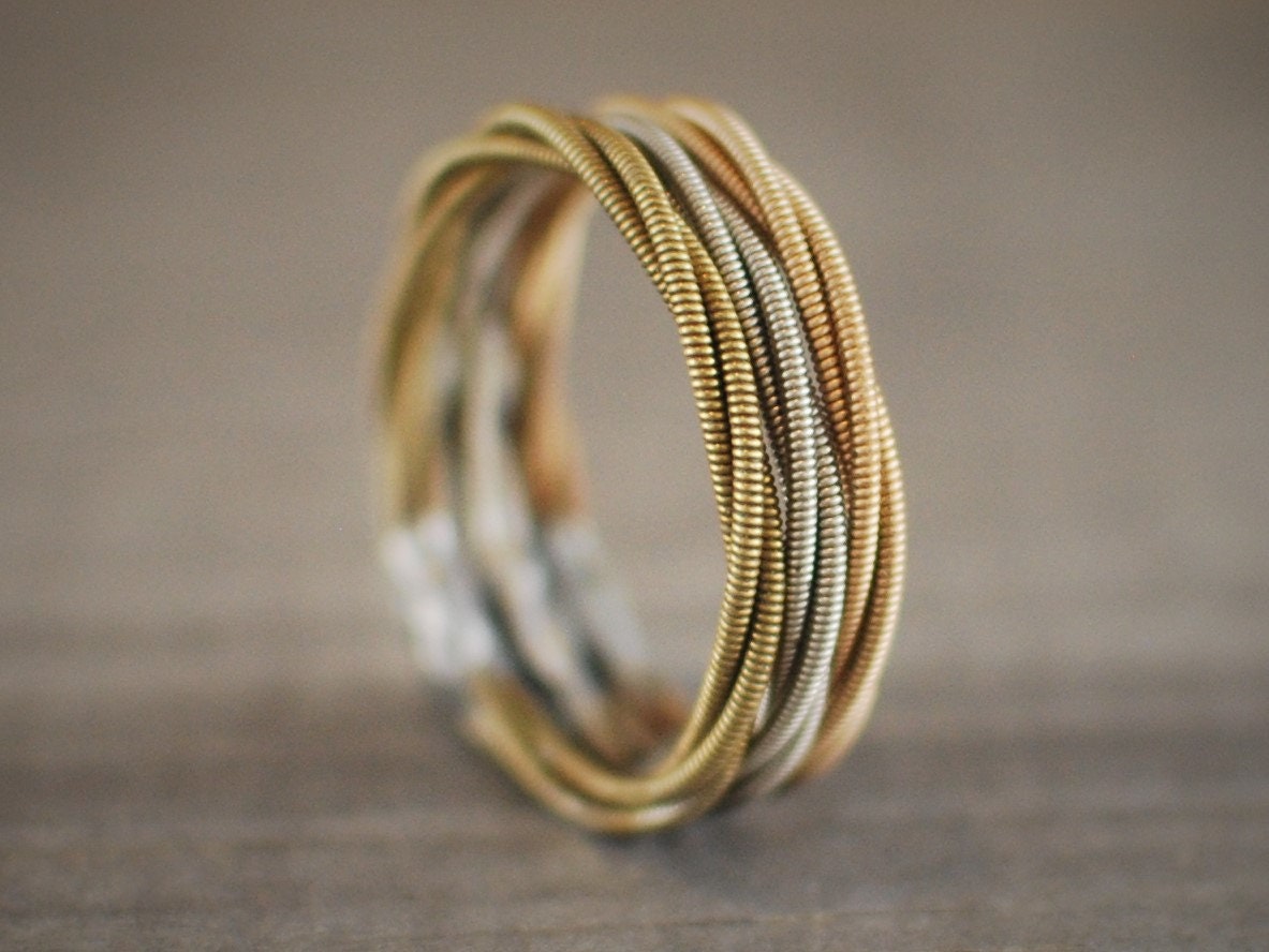 Recycled Guitar String Ring: Bronze, Silver, Copper Stacked Ring