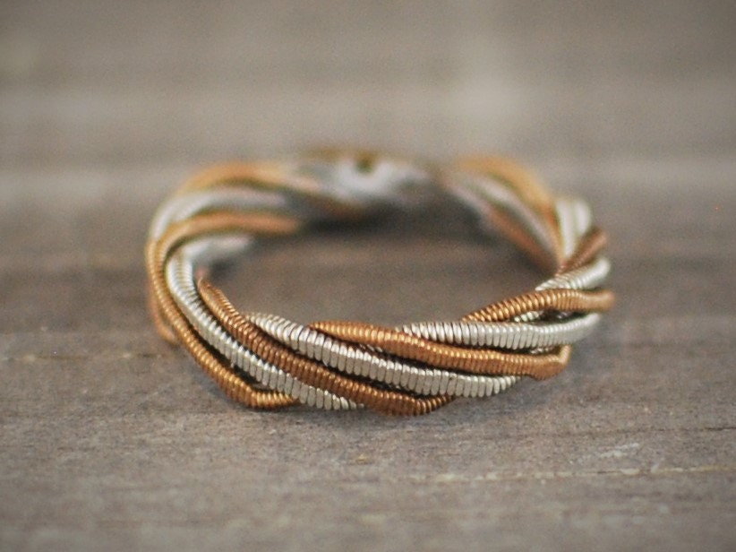 Hammered Guitar String Ring: Recycled Music Jewelry, Gold Silver Copper