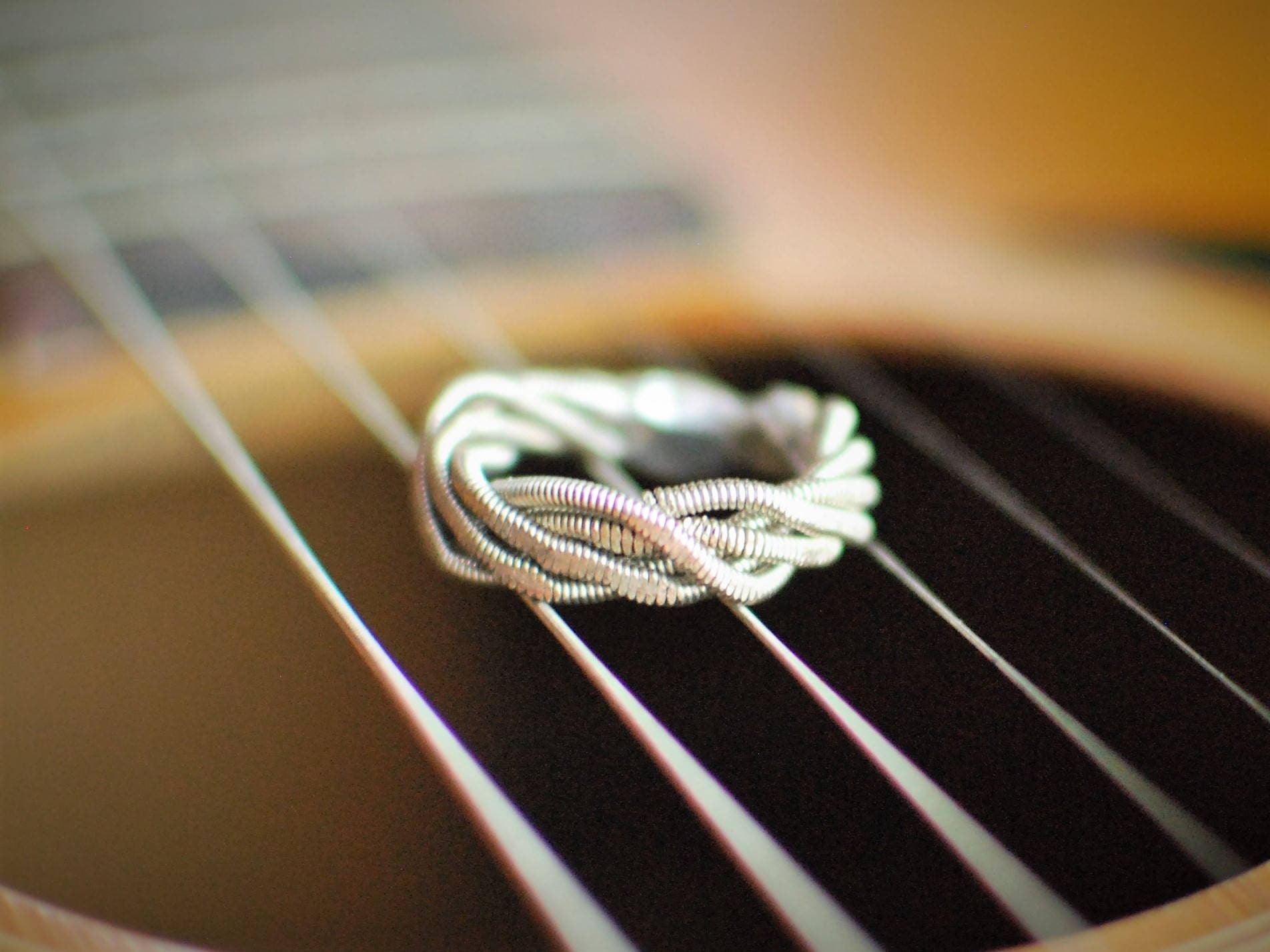 Hammered Guitar String Ring: Gold, Copper, Silver, Recycled Music Jewelry