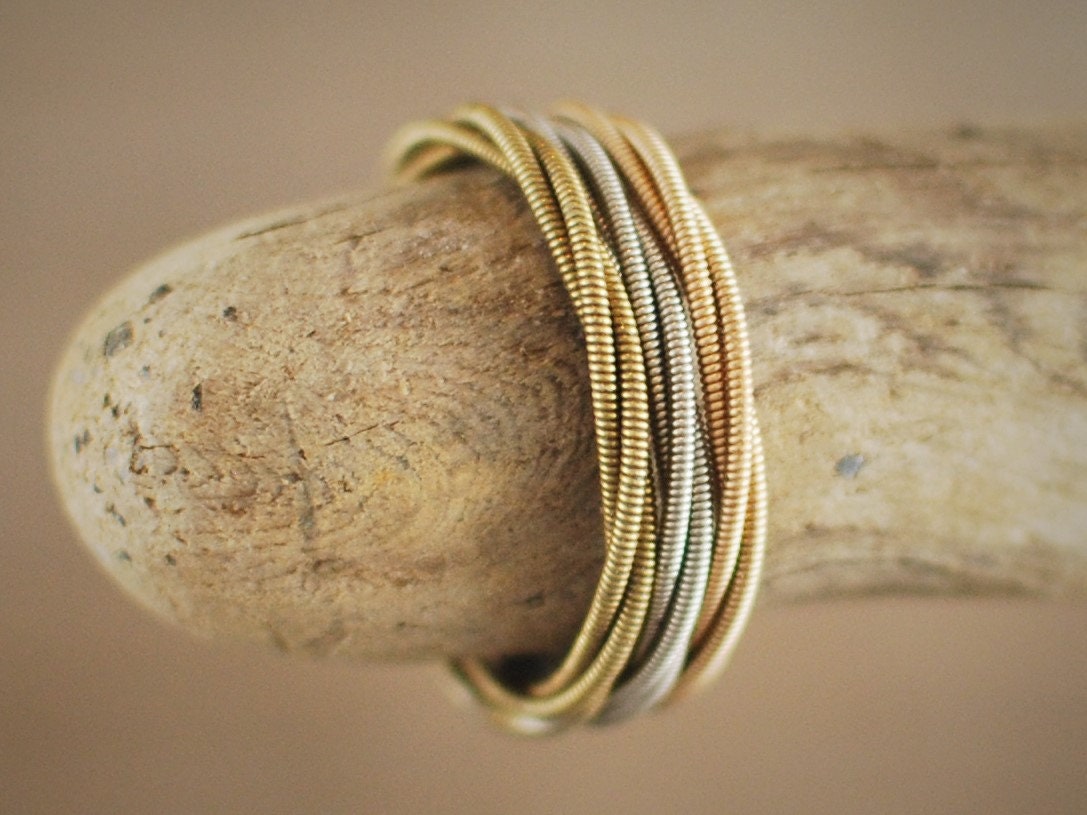 Recycled Guitar String Ring: Bronze, Silver, Copper Stacked Ring
