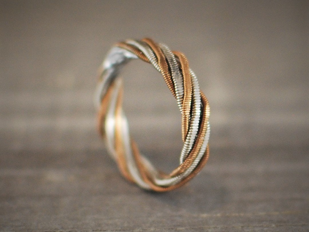 Hammered Guitar String Ring: Recycled Music Jewelry, Gold Silver Copper