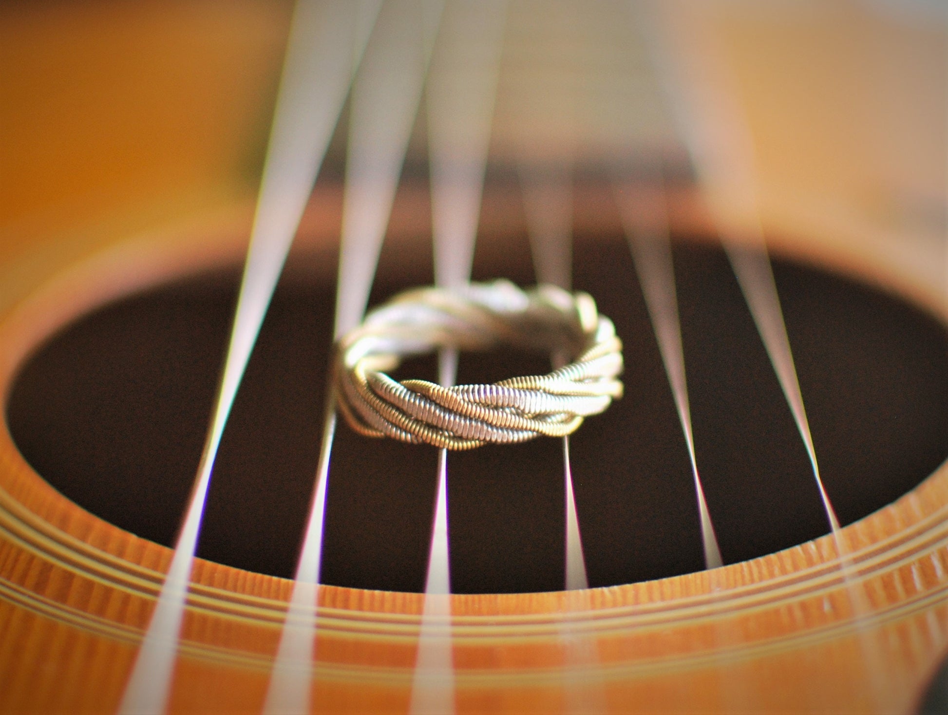 Hammered Guitar String Ring: Recycled Music Jewelry, Gold Silver Copper